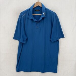 Druids Polo Shirt Mens XL Blue Short Sleeve Polyester Golf Performance Collared